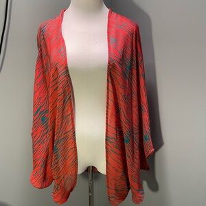 Light weight Open Front Kimono Cardigan, Coral & Teal size Small